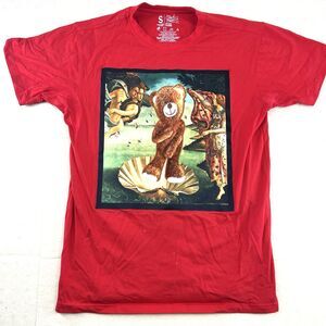 Bleecker & Mercer Red Small Graphic Mens T-shirt with Teddy Bear Birth of Venus